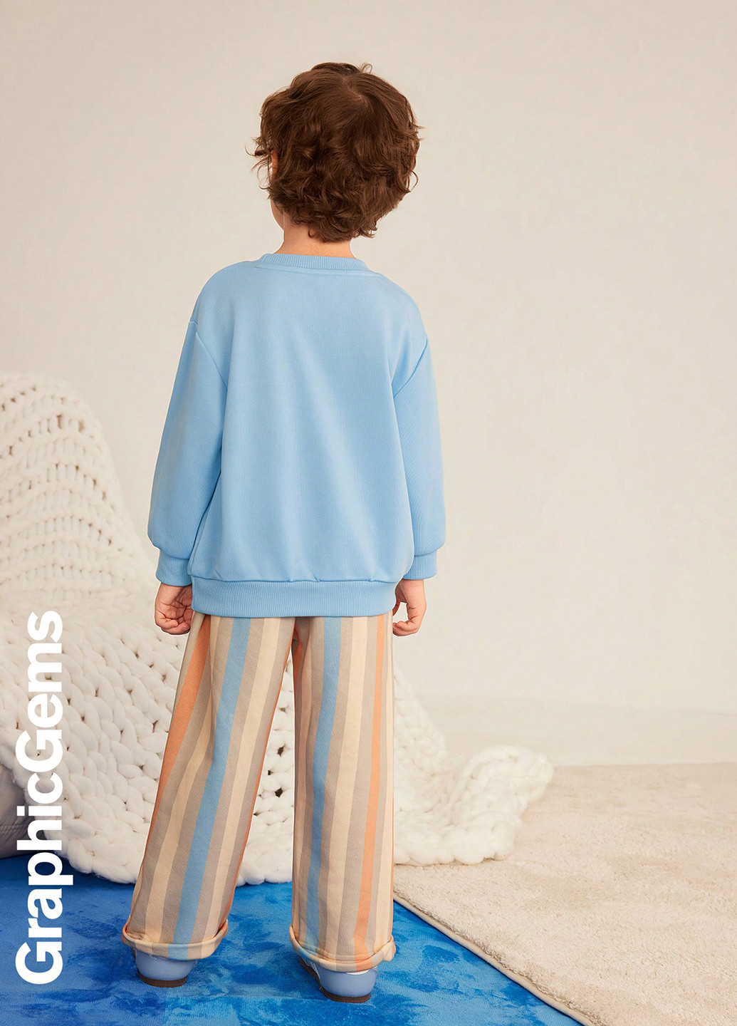 SHEIN свитшот рисунок голубой кэжуал полиэстер