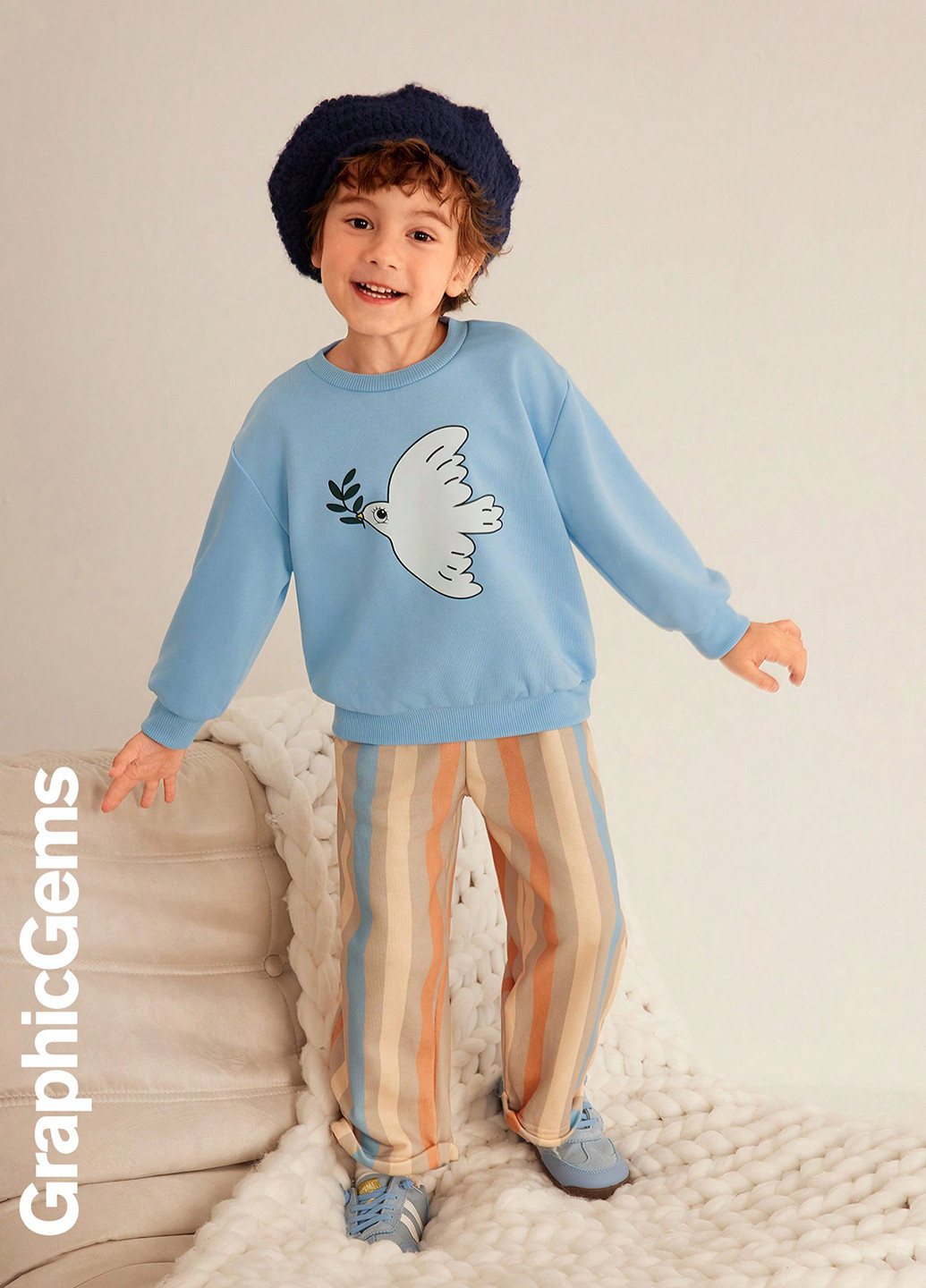 SHEIN свитшот рисунок голубой кэжуал полиэстер