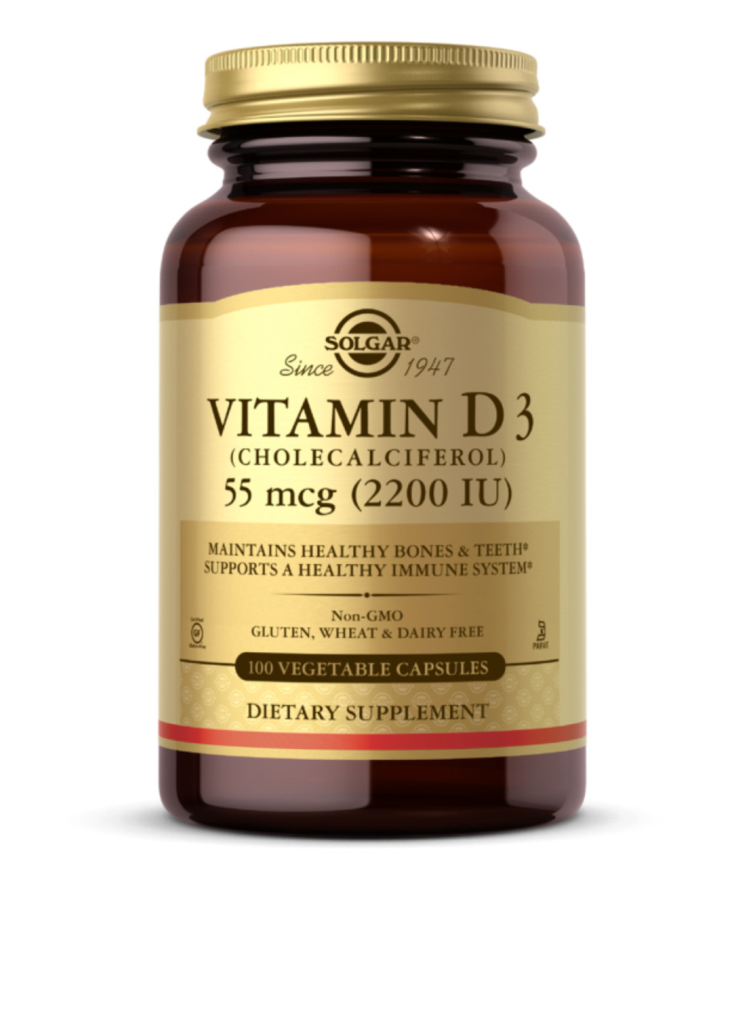 Витамин D для костей и зубов Vitamin D3 Veg 2200 IU (100 капсул) Solgar (250612533)