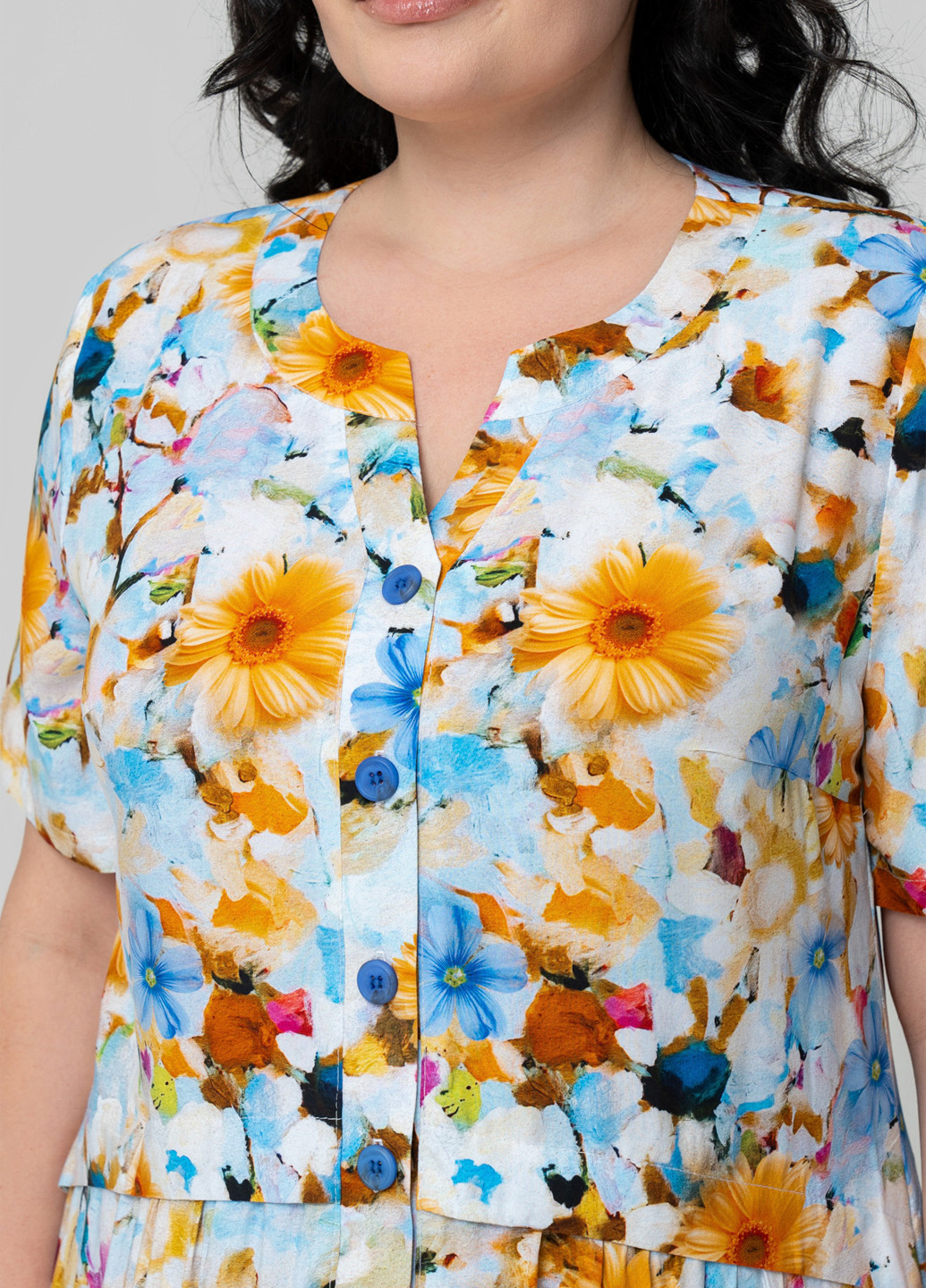 Голубое кэжуал платье а-силуэт A'll Posa с цветочным принтом