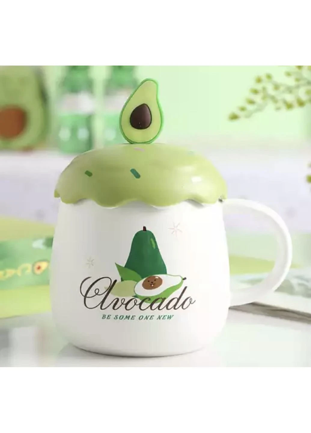 Чашка з кришкою та ложкою Avocado Be some one new TL-00012-4 420 мл Stenson (253612160)