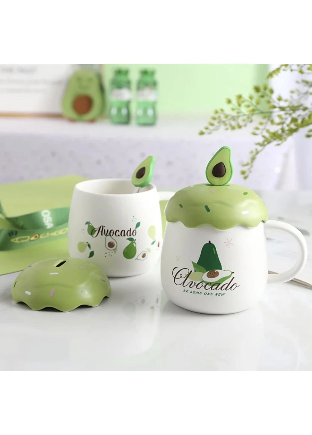 Чашка з кришкою та ложкою Avocado Be some one new TL-00012-4 420 мл Stenson (253612160)