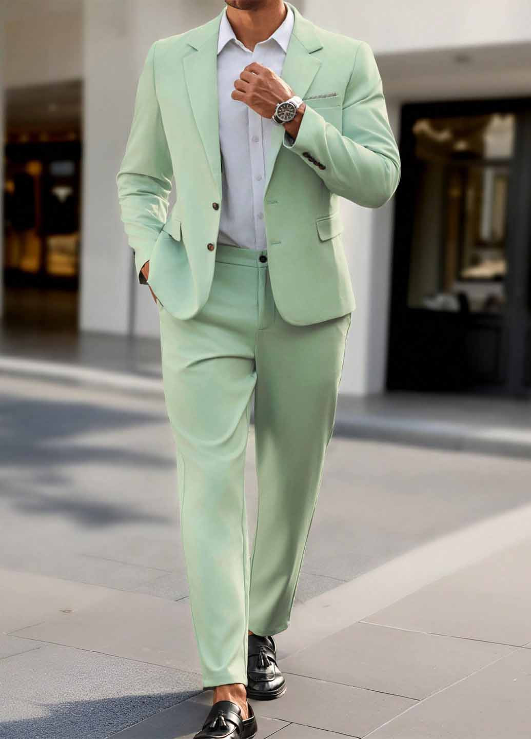 Салатовый демисезонный костюм (пиджак, брюки) брючный SHEIN