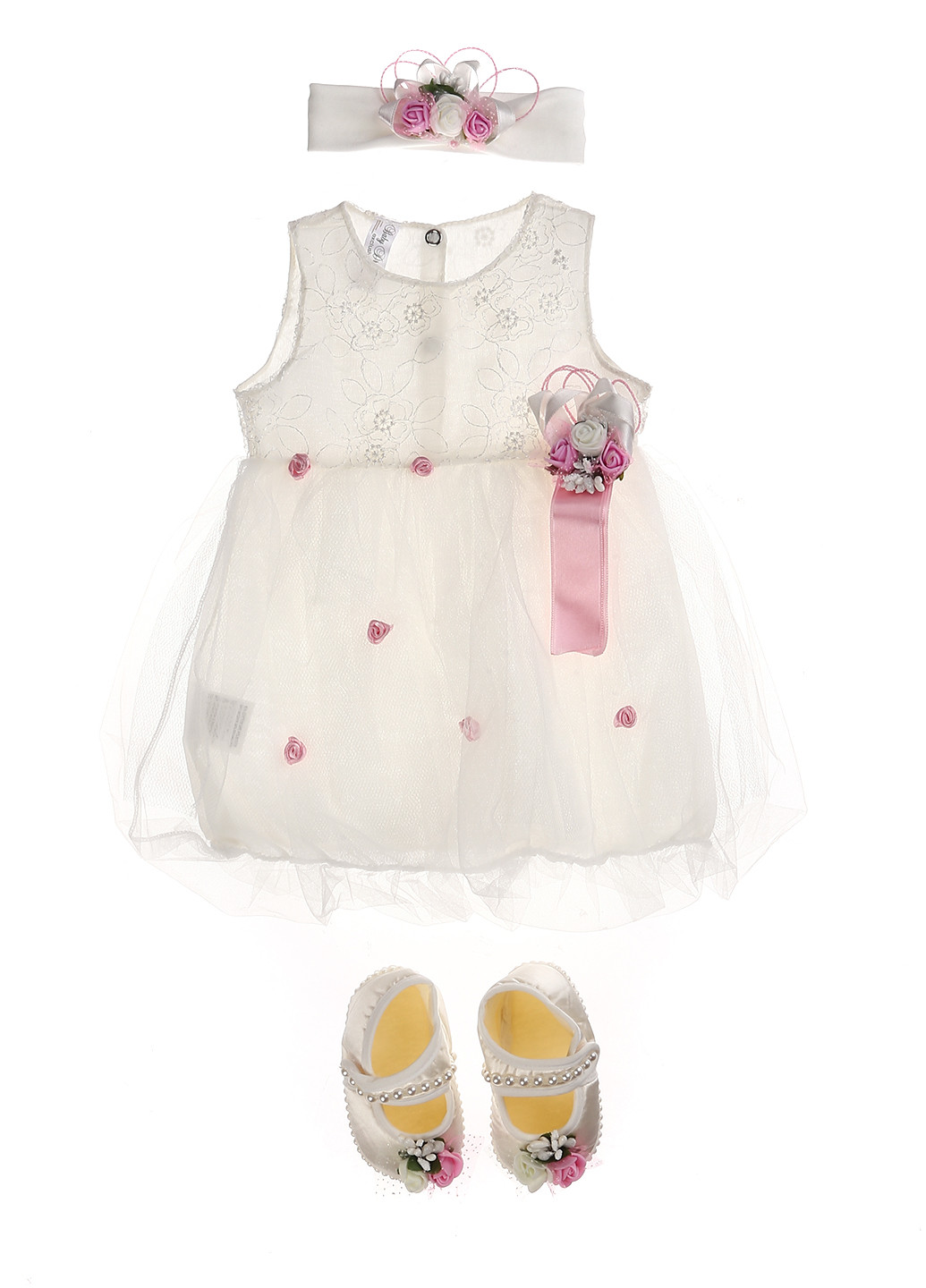 Молочный демисезонный комплект (платье, повязка, митенки) Baby Dream