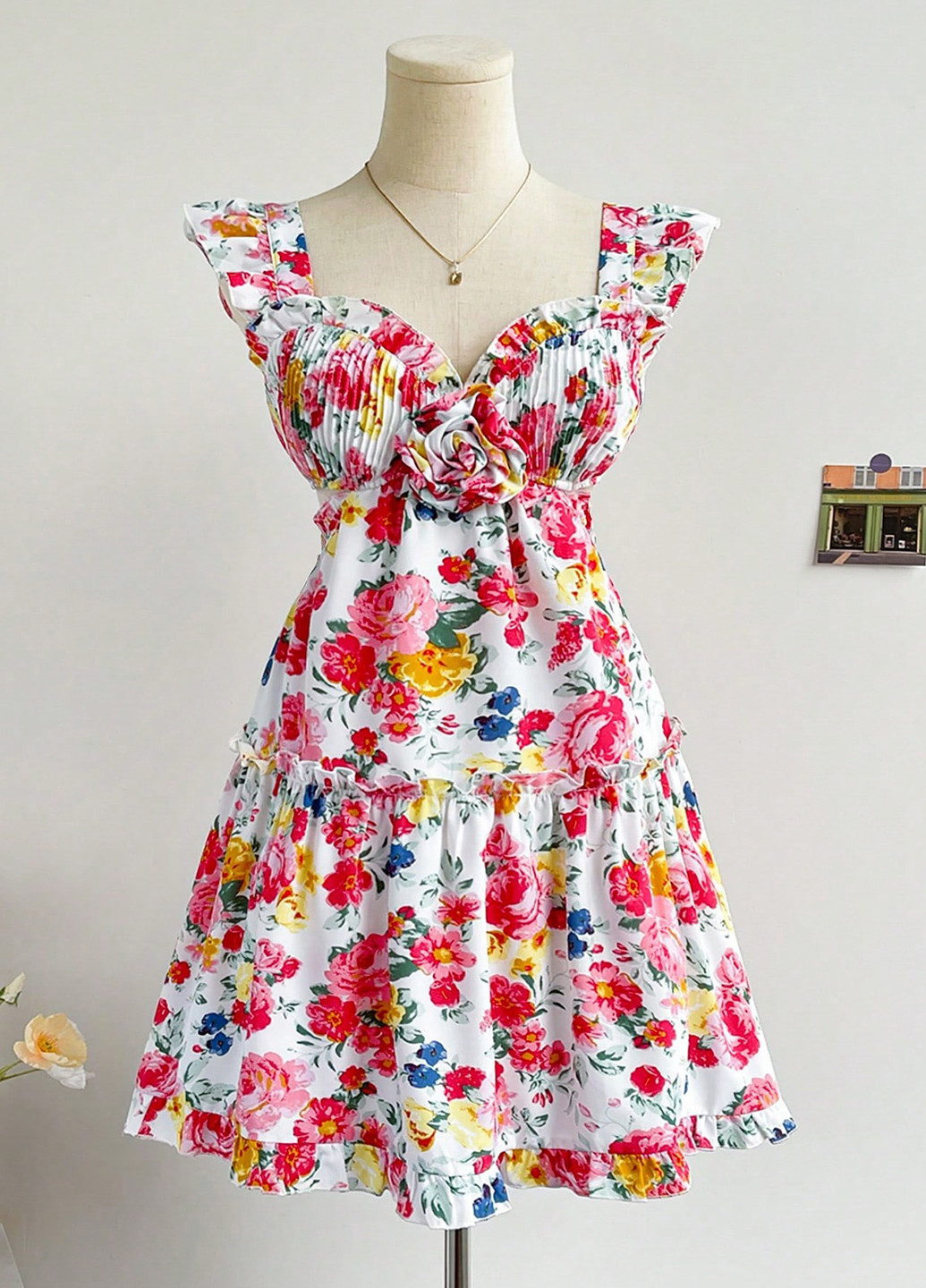 Комбинированное кэжуал платье клеш SHEIN с цветочным принтом