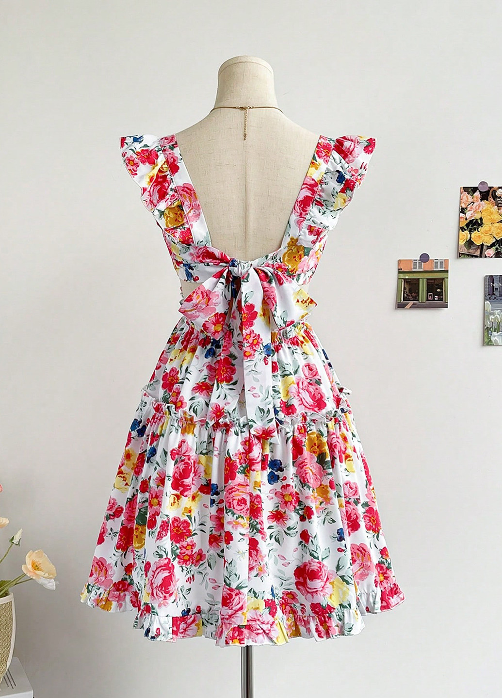 Комбинированное кэжуал платье клеш SHEIN с цветочным принтом