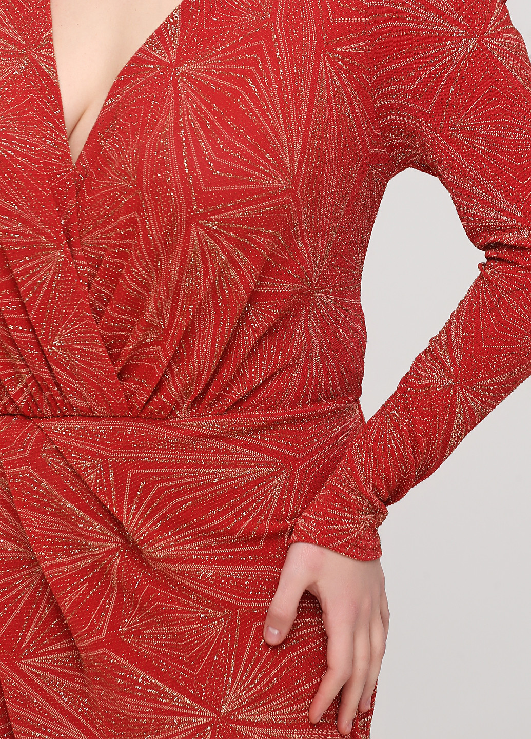 Красное коктейльное платье футляр Orna Farho с абстрактным узором
