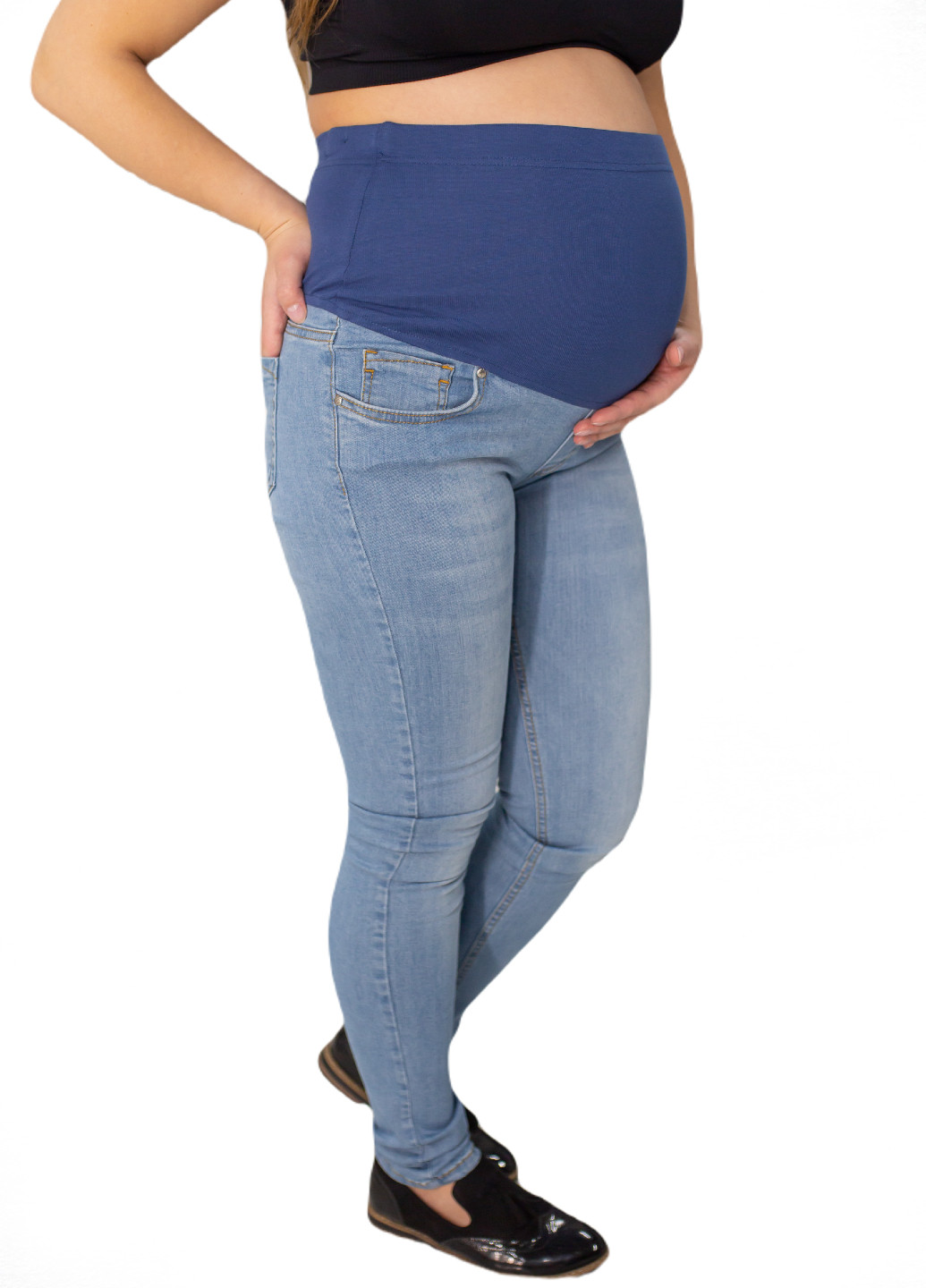 7260 Джинсы для беременных с высоким животом Голубые HN - (224190424)