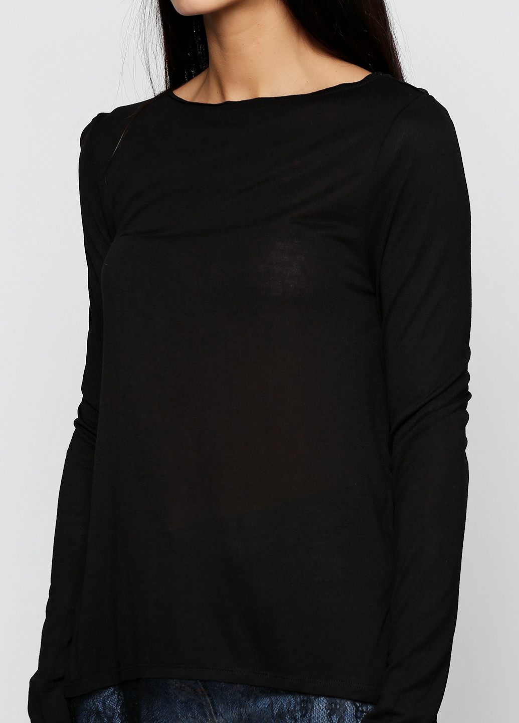 Туника H&M с длинным рукавом однотонная чёрная кэжуал