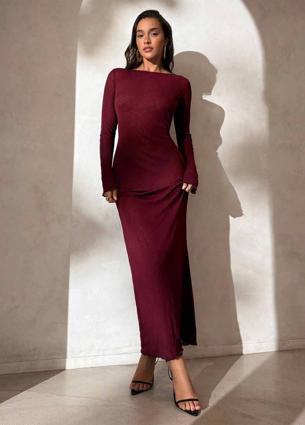 Бордова пляжна сукня з відкритою спиною SHEIN однотонна