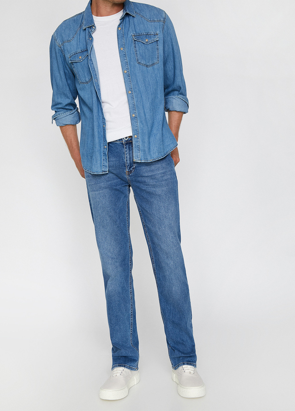 Джинси KOTON прямі однотонні блакитні джинсові бавовна