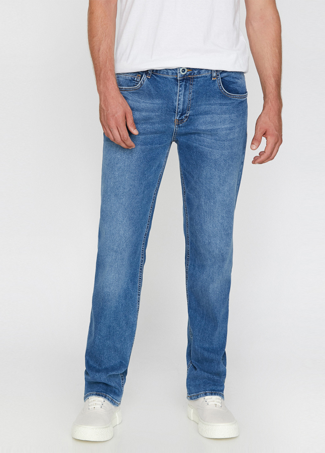 Джинси KOTON прямі однотонні блакитні джинсові бавовна