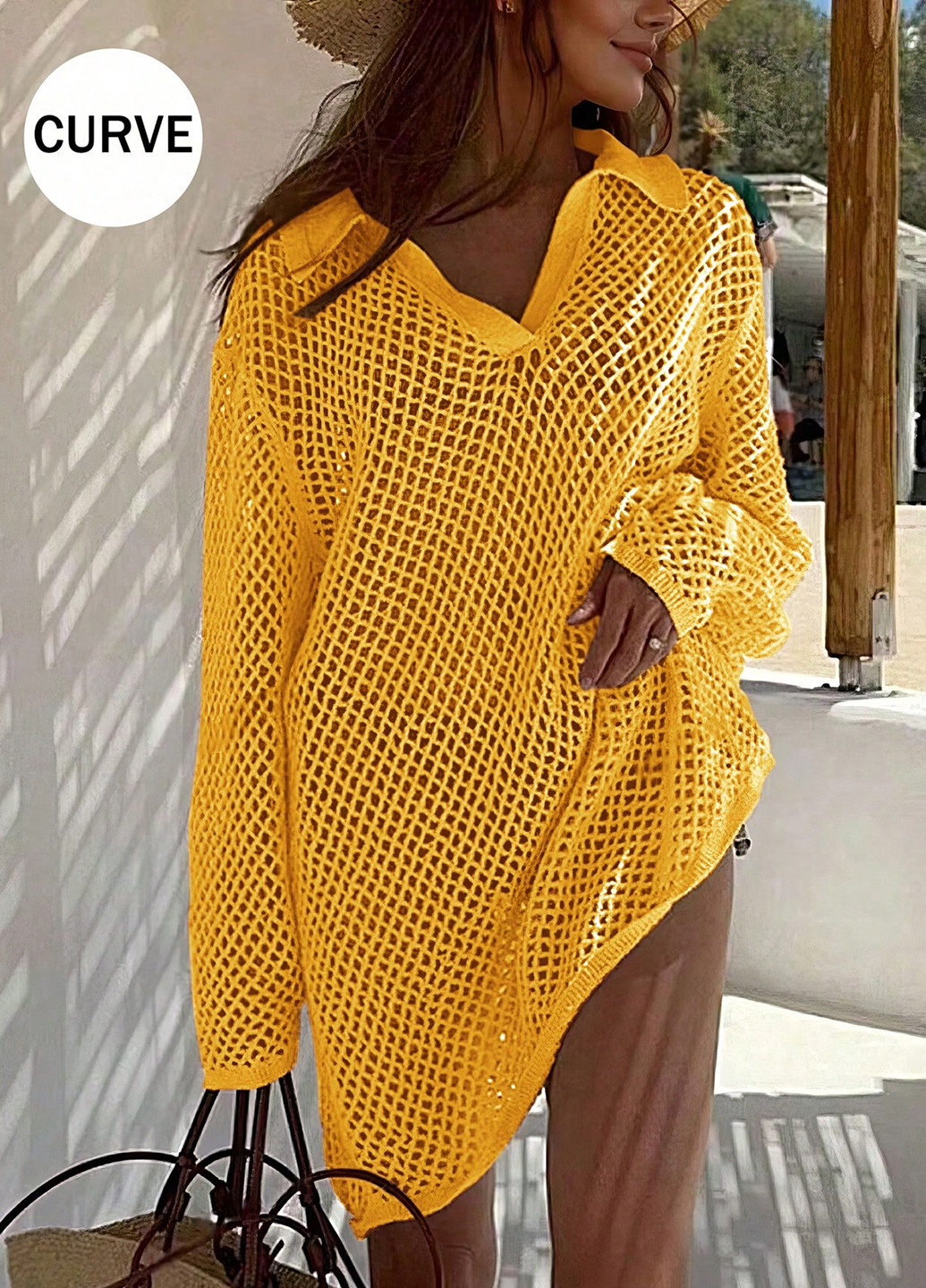 Оранжевое пляжное платье поло SHEIN однотонное