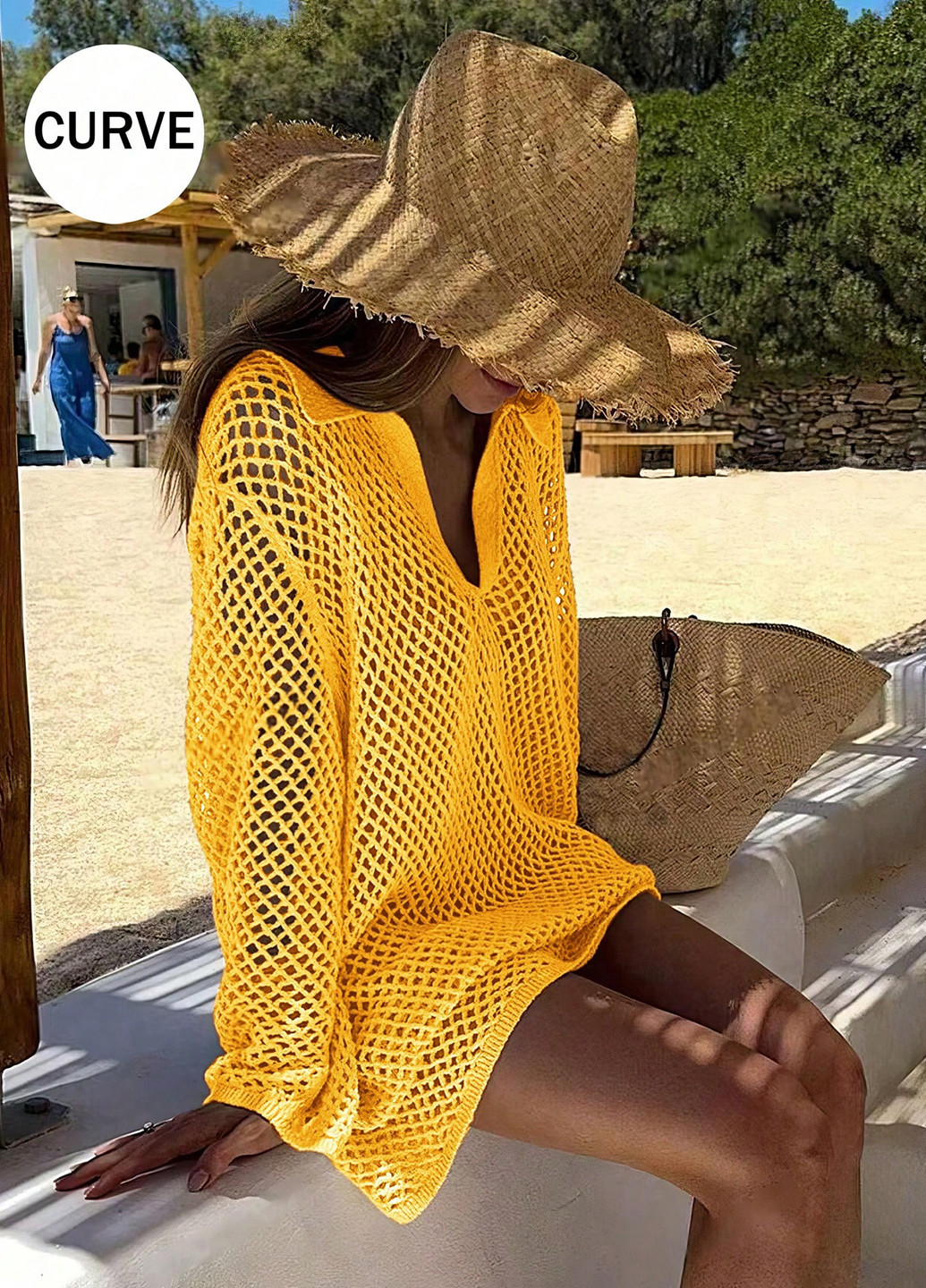 Оранжевое пляжное платье поло SHEIN однотонное