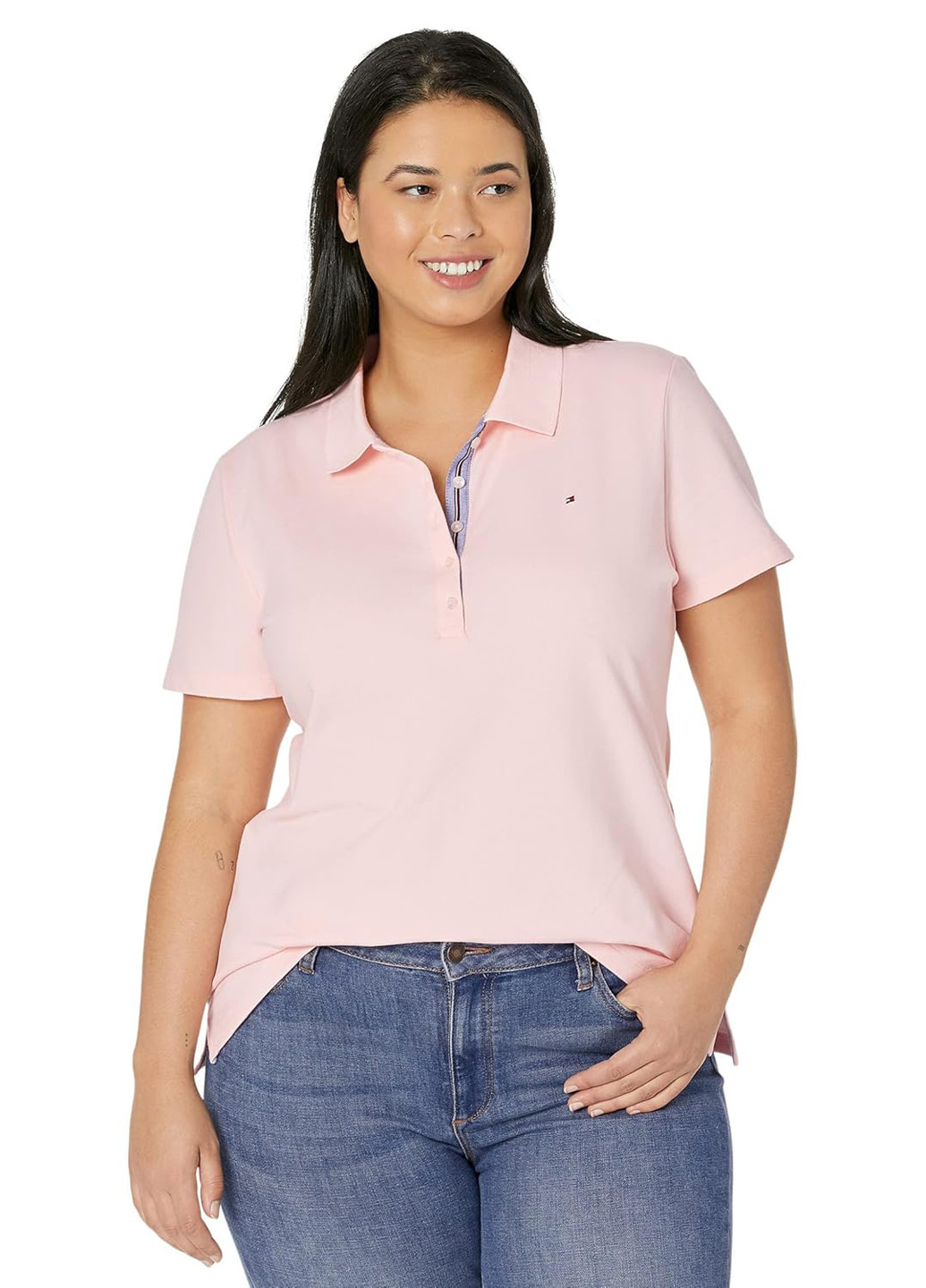 Розовая женская футболка-поло Tommy Hilfiger однотонная