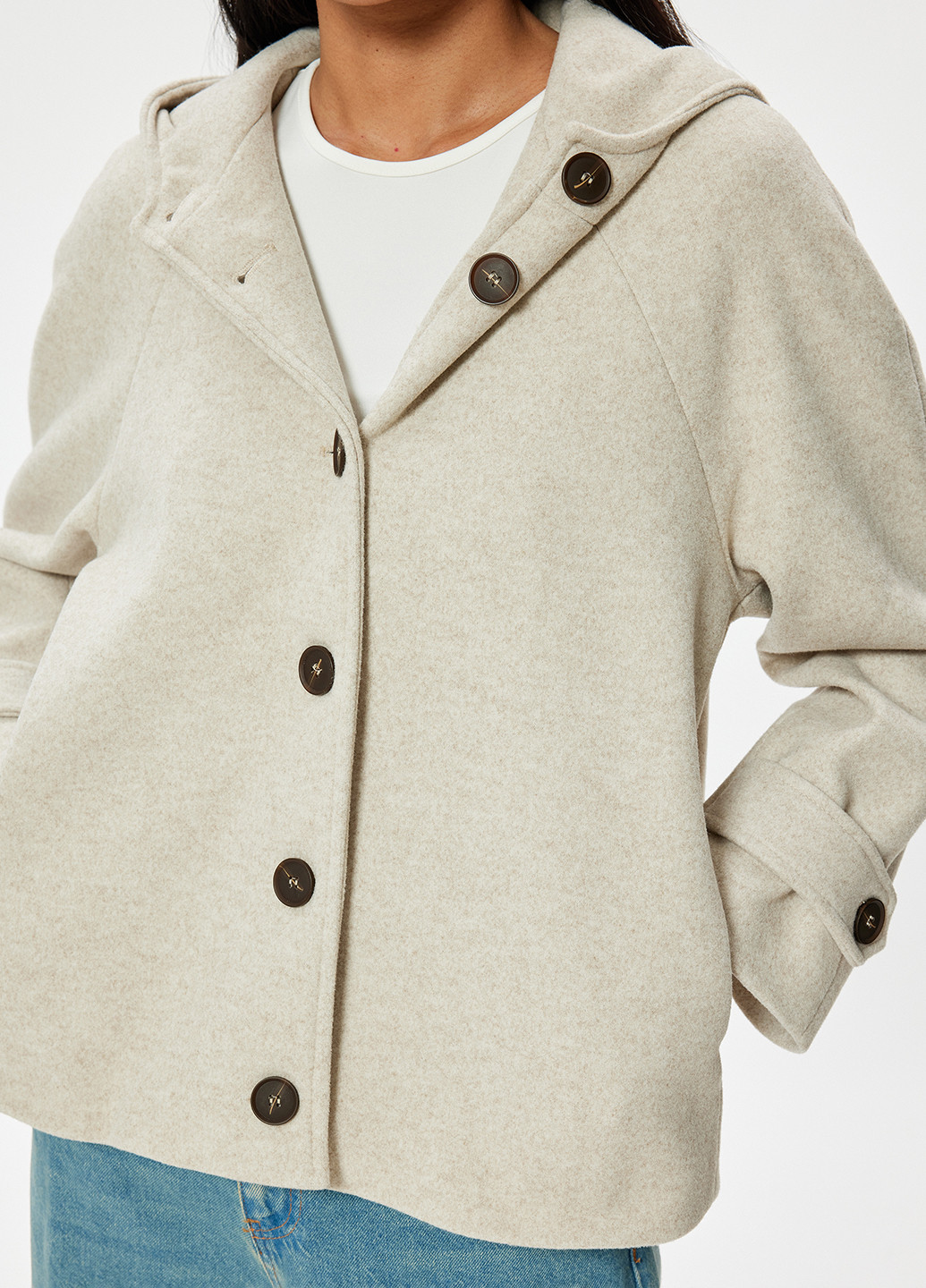 Светло-бежевое Кэжуал полупальто однобортное KOTON меланж