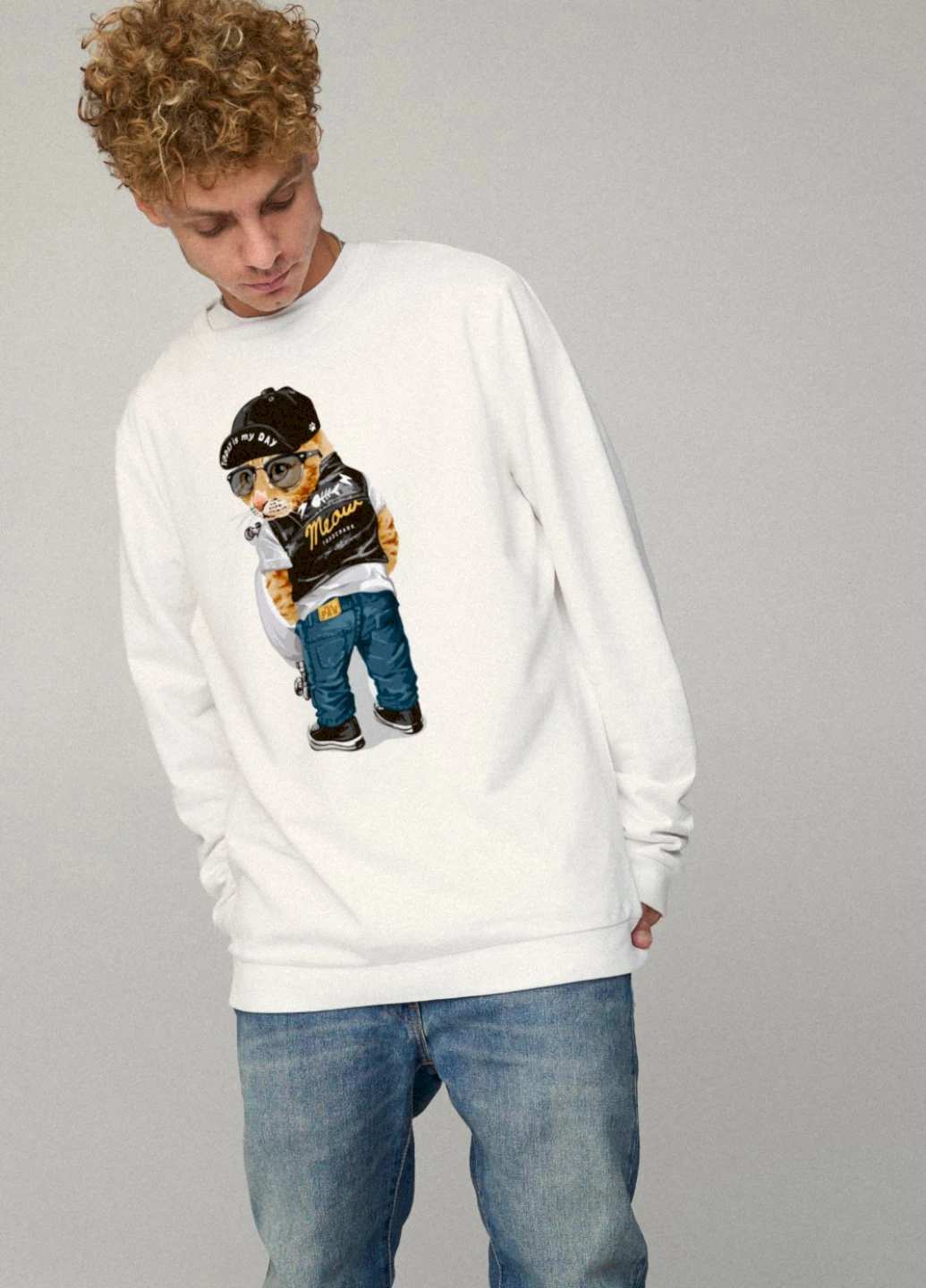 Білий світшот чоловічий oversize /no flis/ YAPPI малюнок (251791344)