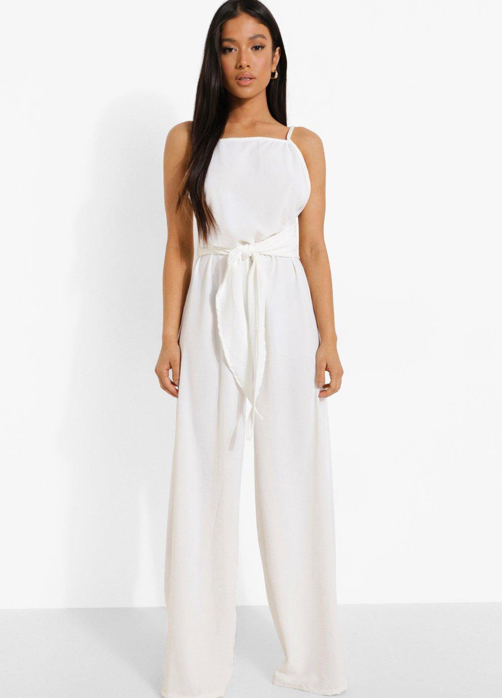Комбинезон Boohoo комбинезон-брюки однотонный белый кэжуал полиэстер