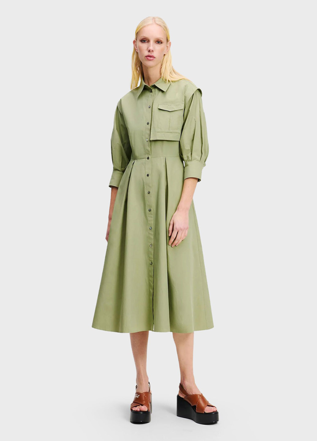 Оливковое кэжуал платье рубашка Karl Lagerfeld однотонное