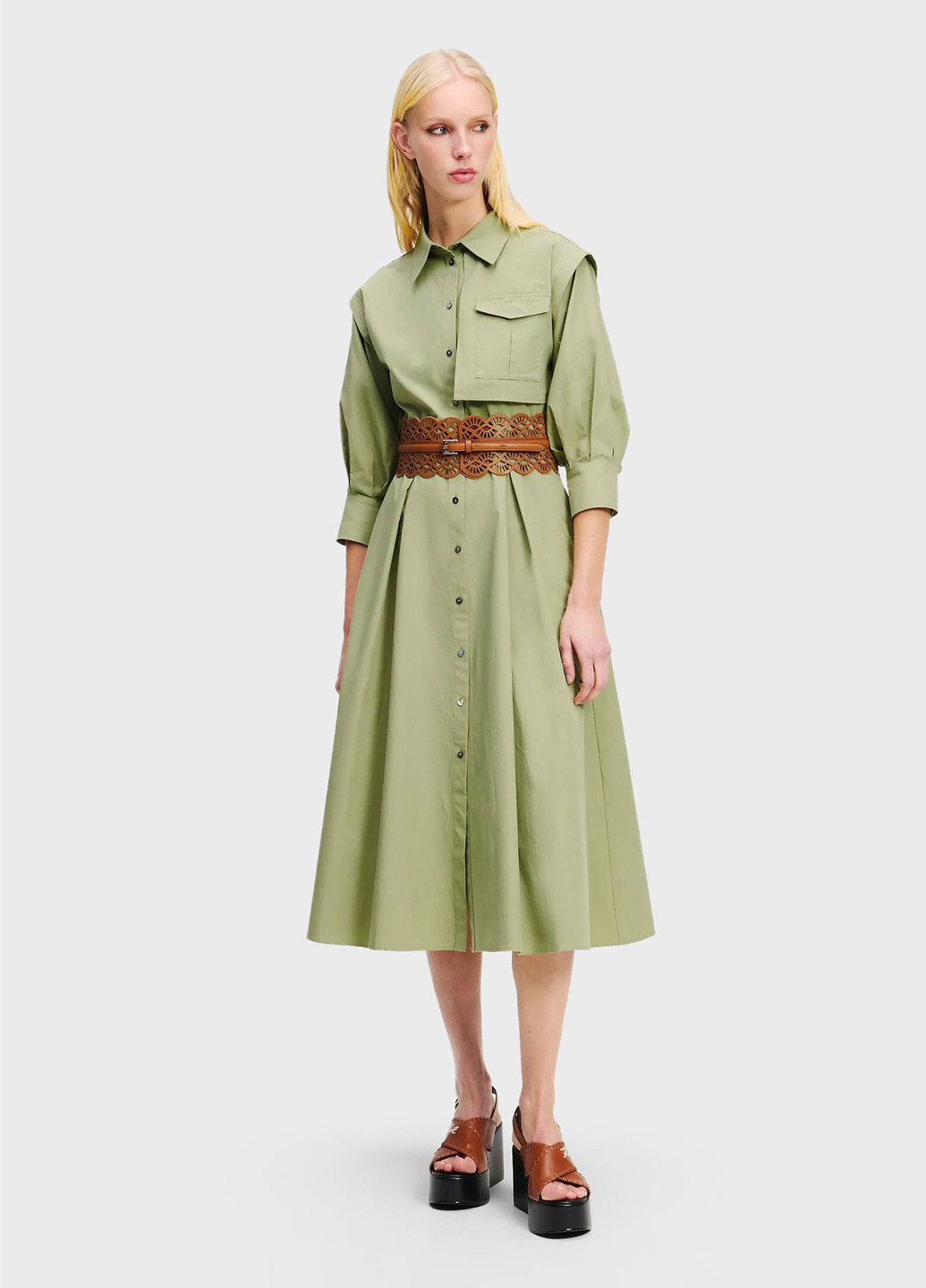 Оливковое кэжуал платье рубашка Karl Lagerfeld однотонное