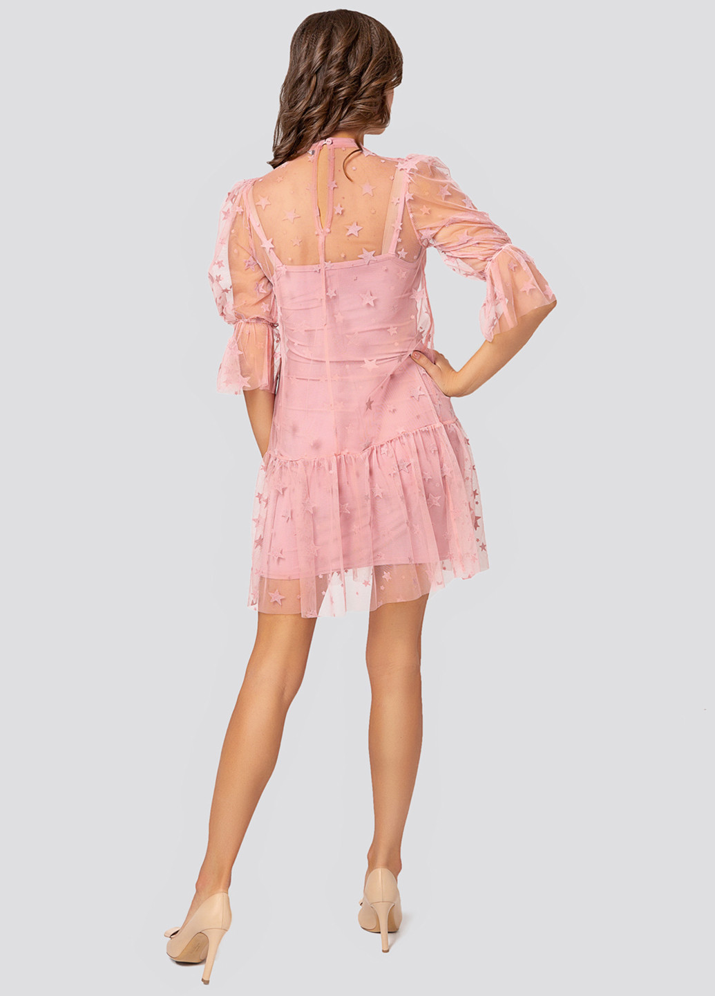 Светло-розовое коктейльное платье а-силуэт Azuri однотонное