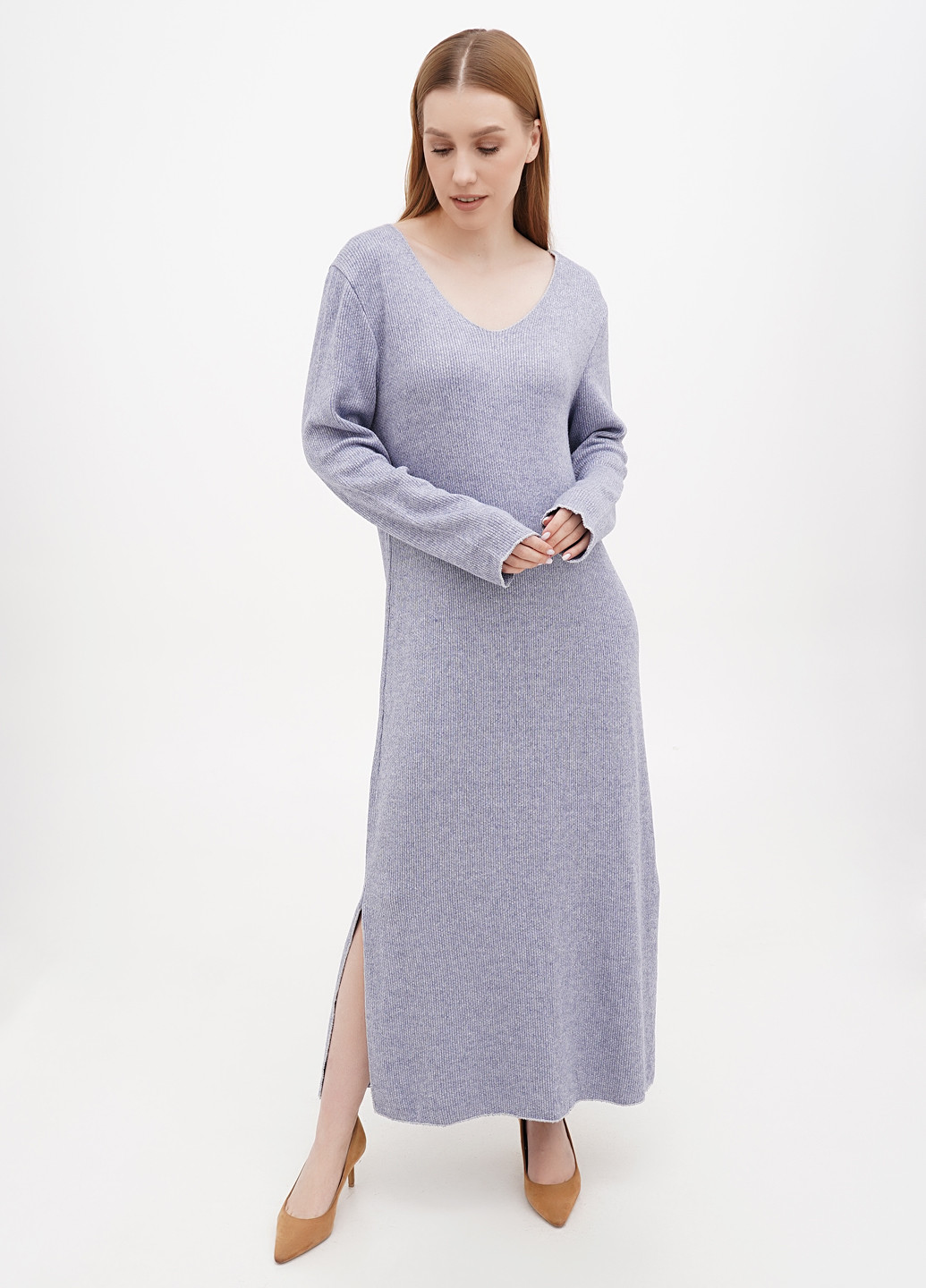 Серо-синее кэжуал платье платье-свитер Made in Italy меланжевое