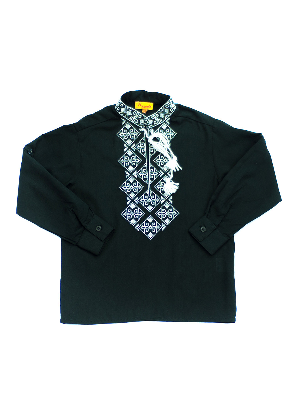 Черная кэжуал рубашка с орнаментом Piccolo L с длинным рукавом