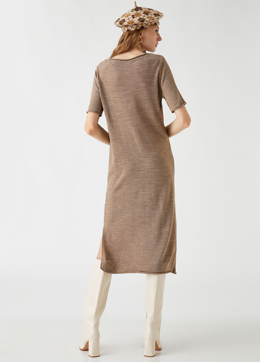 Кофейное кэжуал платье платье-свитер KOTON однотонное