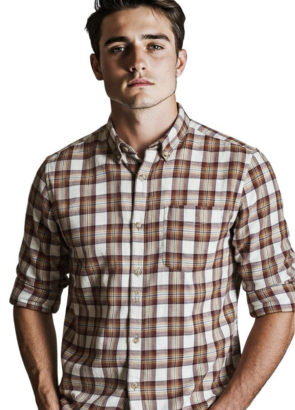 Коричневая кэжуал рубашка в клетку Roundtree & Yorke