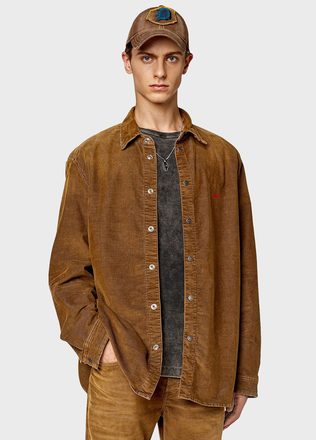 Коричневая кэжуал рубашка однотонная Diesel