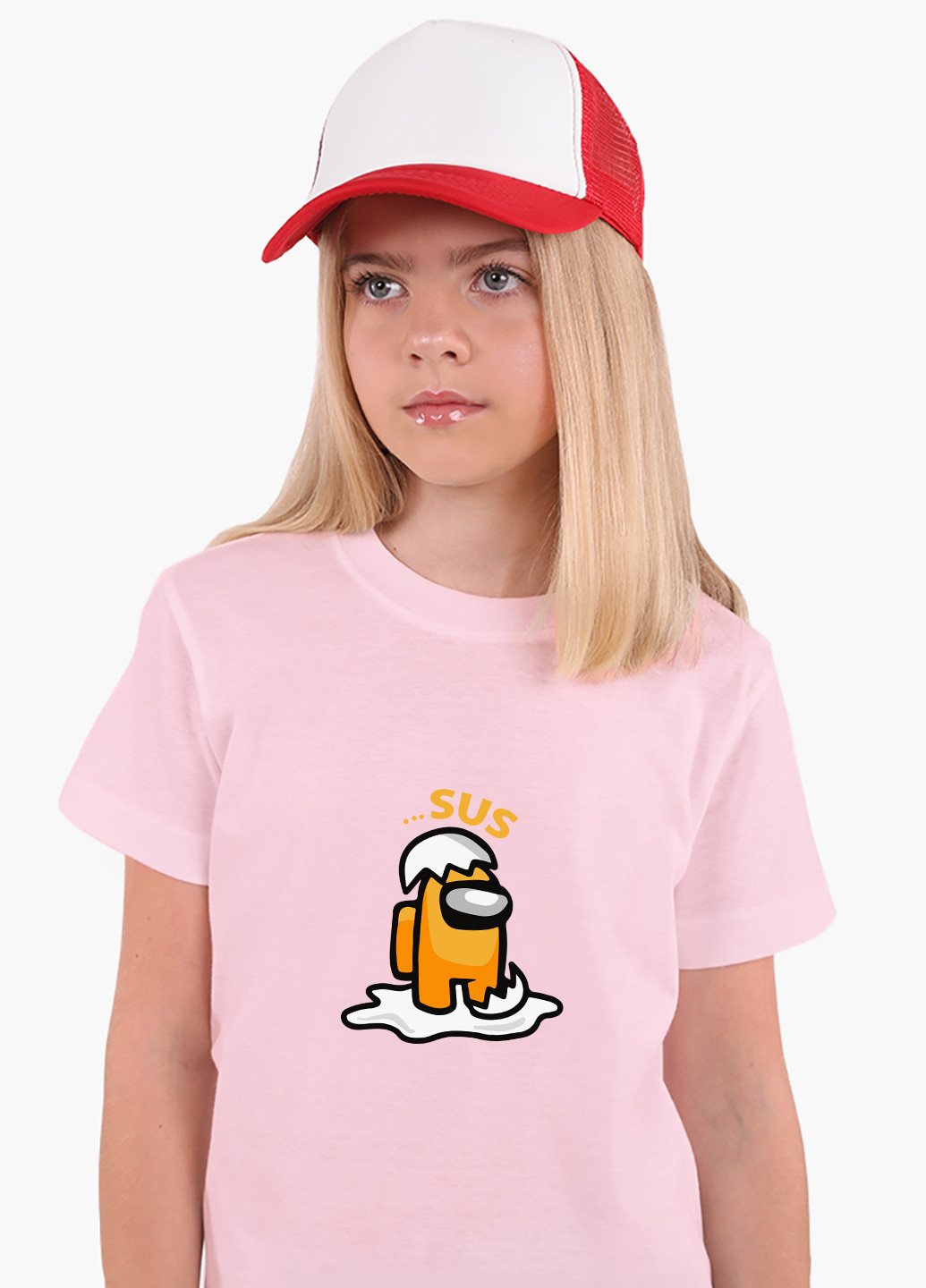 Рожева демісезонна футболка дитяча амонг ас помаранчевий містер яйце (among us mister egg) (9224-2597) MobiPrint