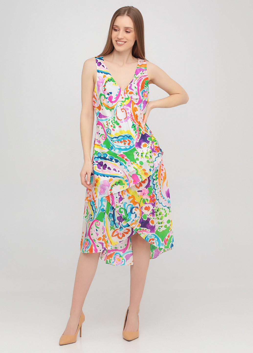 Комбинированное кэжуал платье на запах Ralph Lauren с абстрактным узором