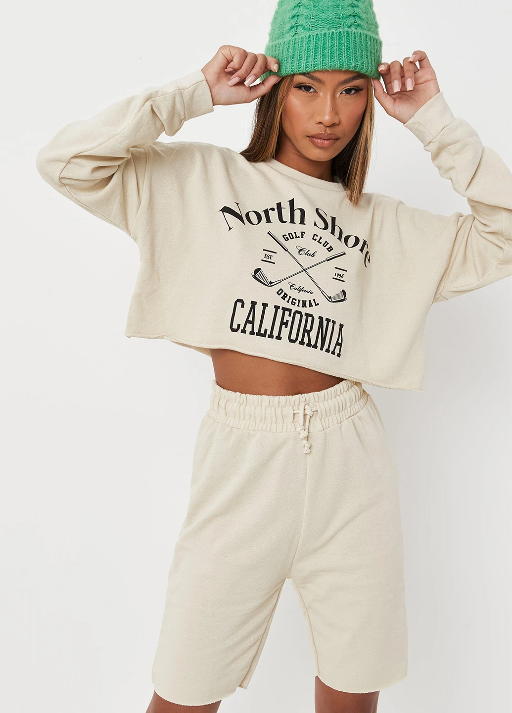 Светло-бежевый свитшот Missguided надпись без декора (261030353)