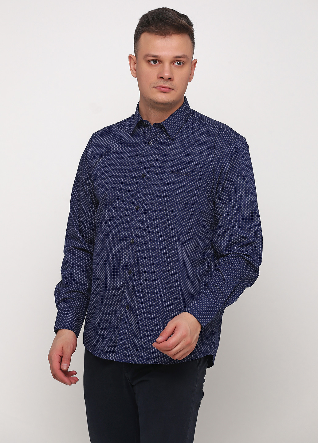 Темно-синяя кэжуал рубашка в горошек Pierre Cardin