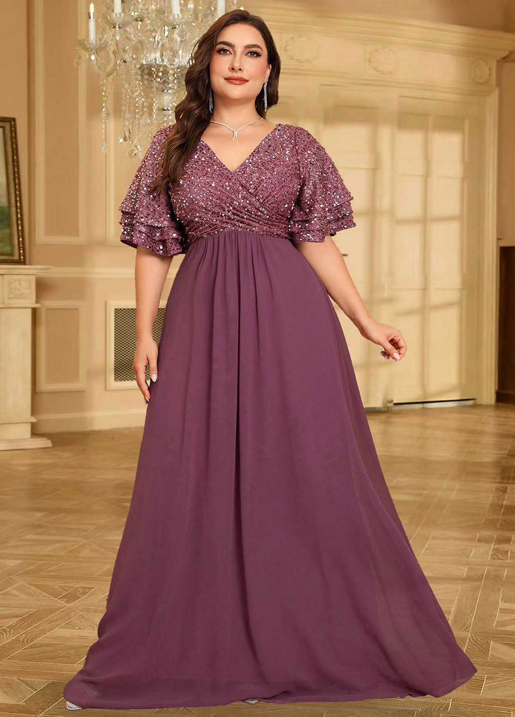 Світло-бордова святковий, вечірня сукня на запах, зі шлейфом, а-силует SHEIN однотонна