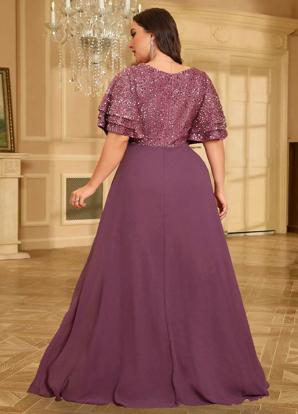 Світло-бордова святковий, вечірня сукня на запах, зі шлейфом, а-силует SHEIN однотонна