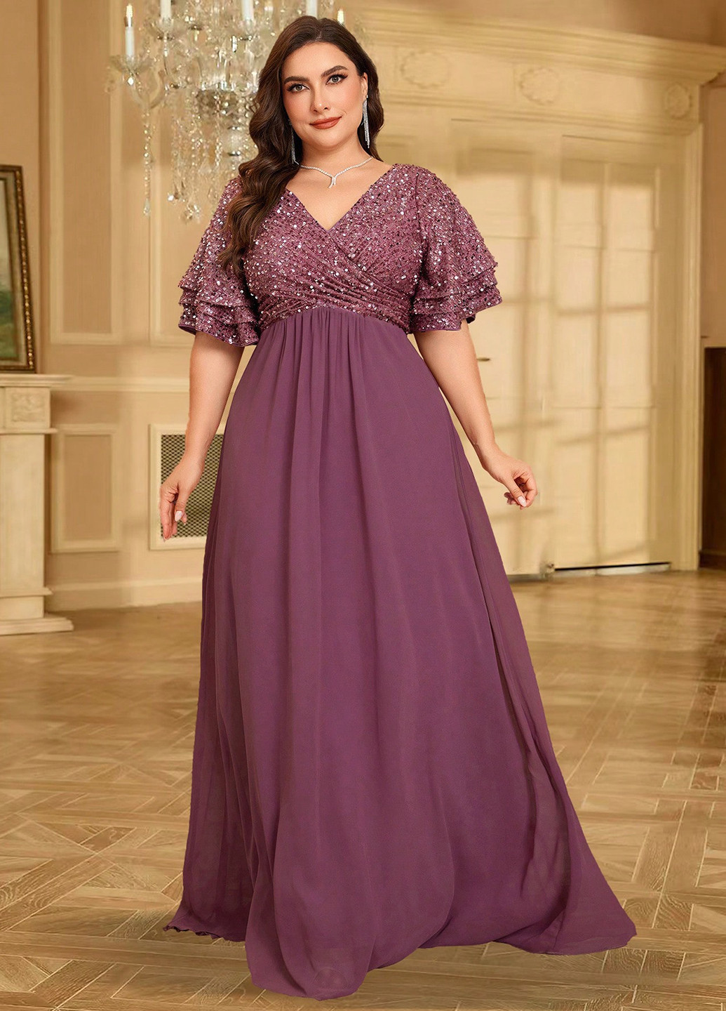 Світло-бордова святковий, вечірня сукня на запах, зі шлейфом, а-силует SHEIN однотонна