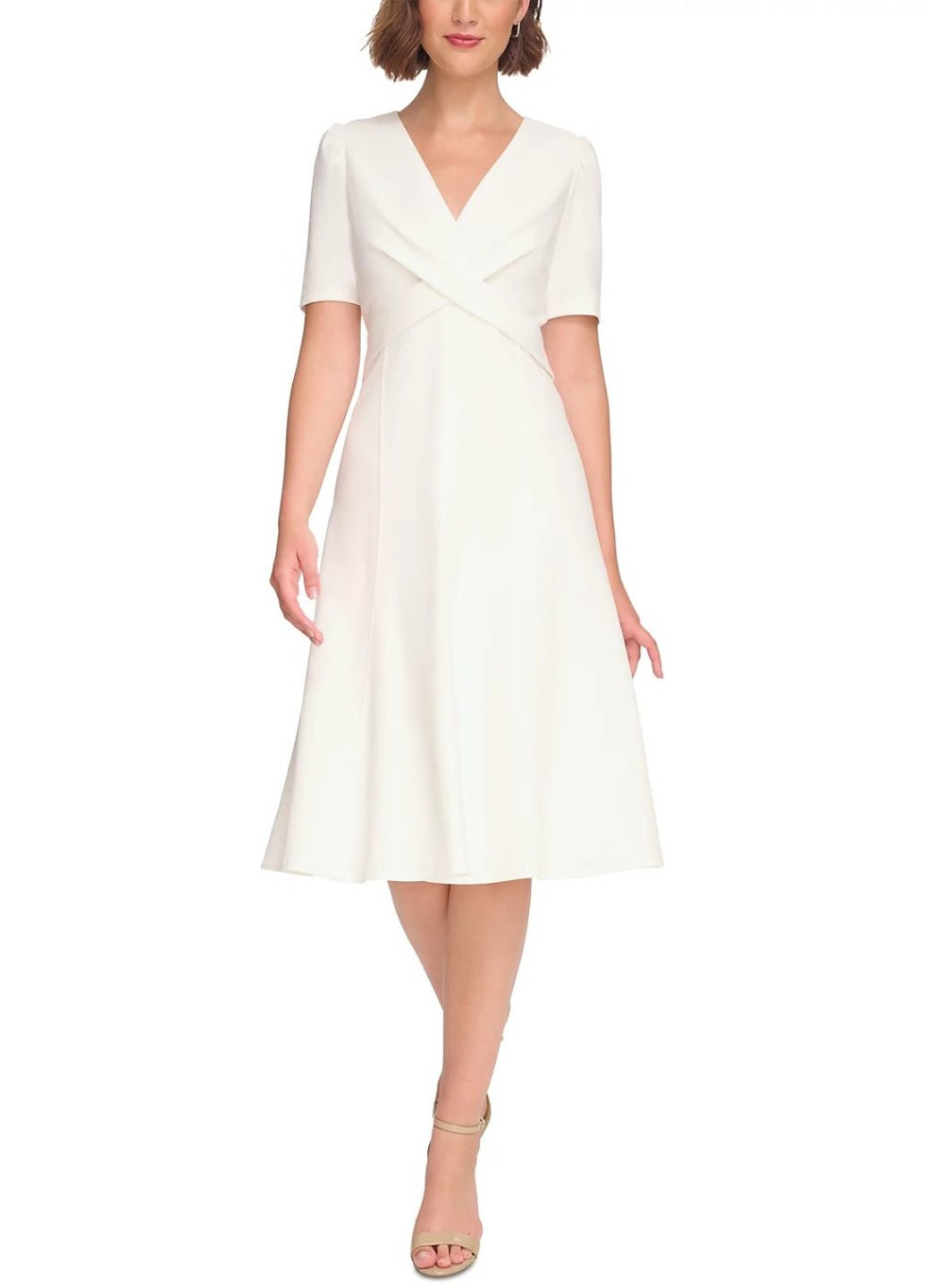 Молочное деловое, кэжуал платье на запах Tommy Hilfiger однотонное