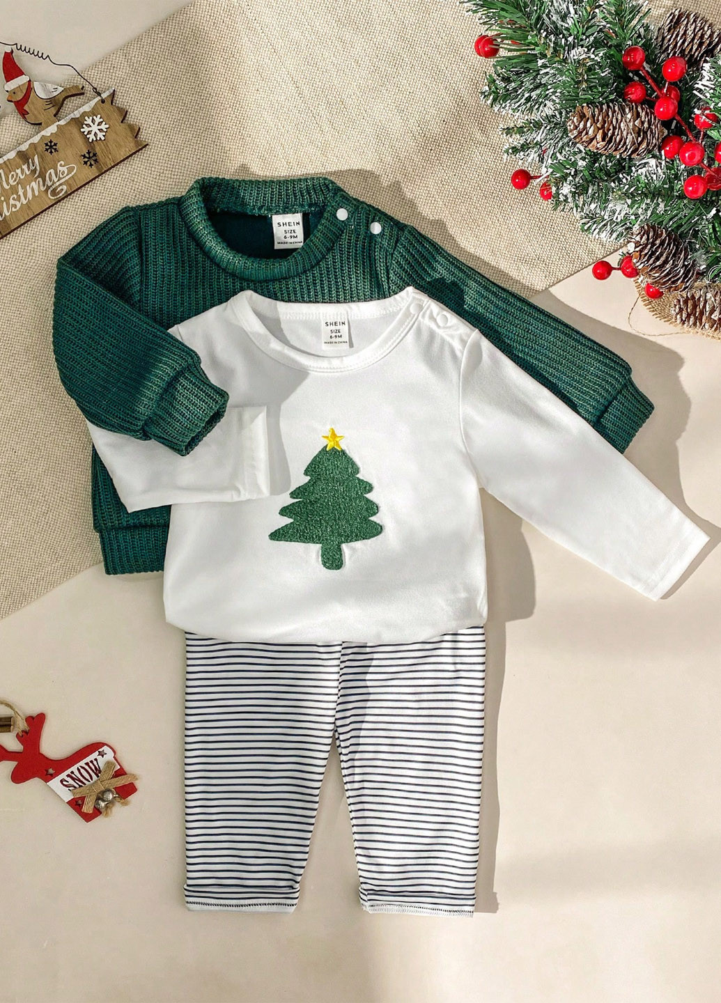 Комбинированный демисезонный комплект (свитер, лонгслив, брюки) SHEIN