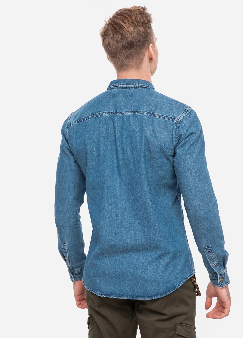 Синяя джинсовая рубашка однотонная Tom Tailor