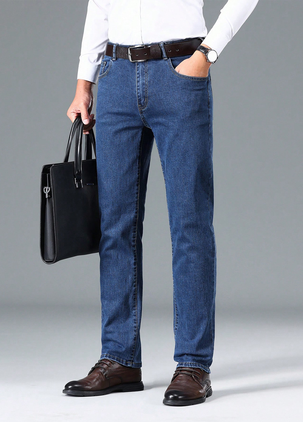 Синие демисезонные прямые джинсы SHEIN