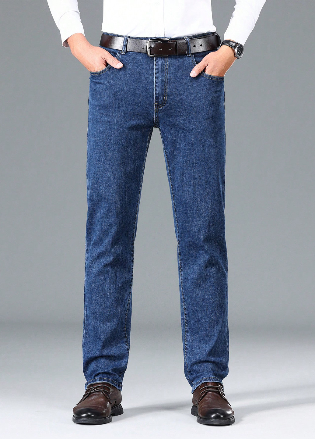 Синие демисезонные прямые джинсы SHEIN