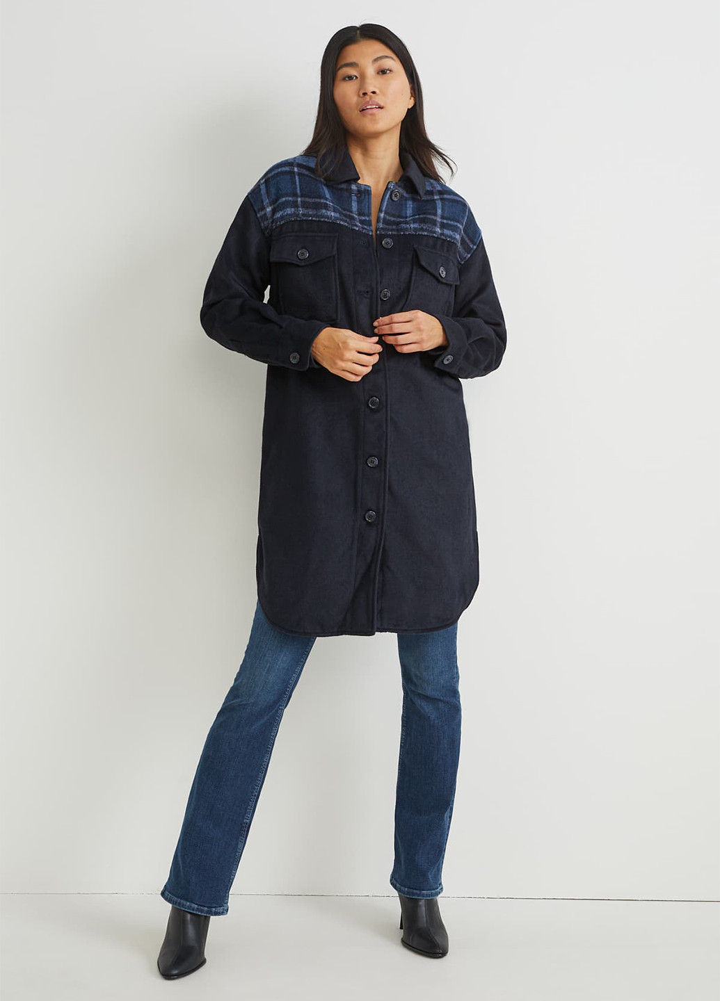 Темно-синее демисезонное Пальто пальто-рубашка C&A