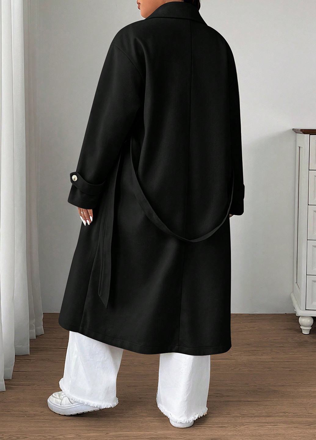 Черное демисезонное Пальто двубортное SHEIN