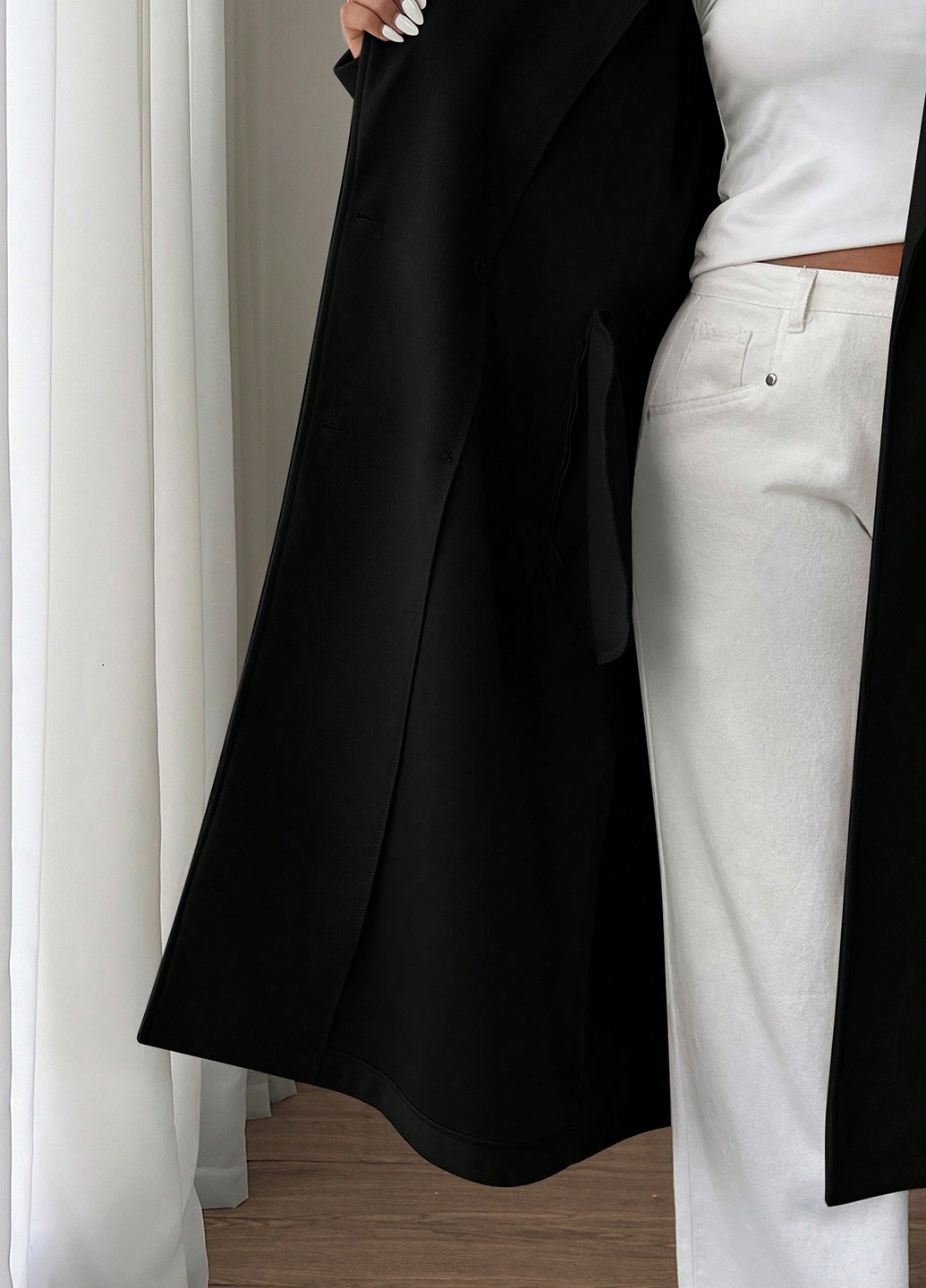 Черное демисезонное Пальто двубортное SHEIN