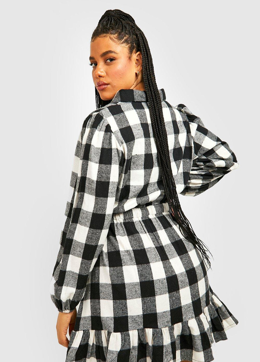 Чорно-білий кежуал сукня сукня-сорочка Boohoo в клітинку