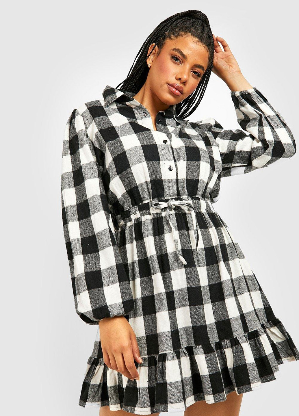 Чорно-білий кежуал сукня сукня-сорочка Boohoo в клітинку