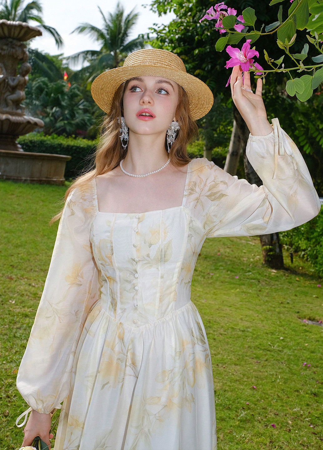 Айворі вечірня, кежуал сукня з спідницею-сонце SHEIN з квітковим принтом