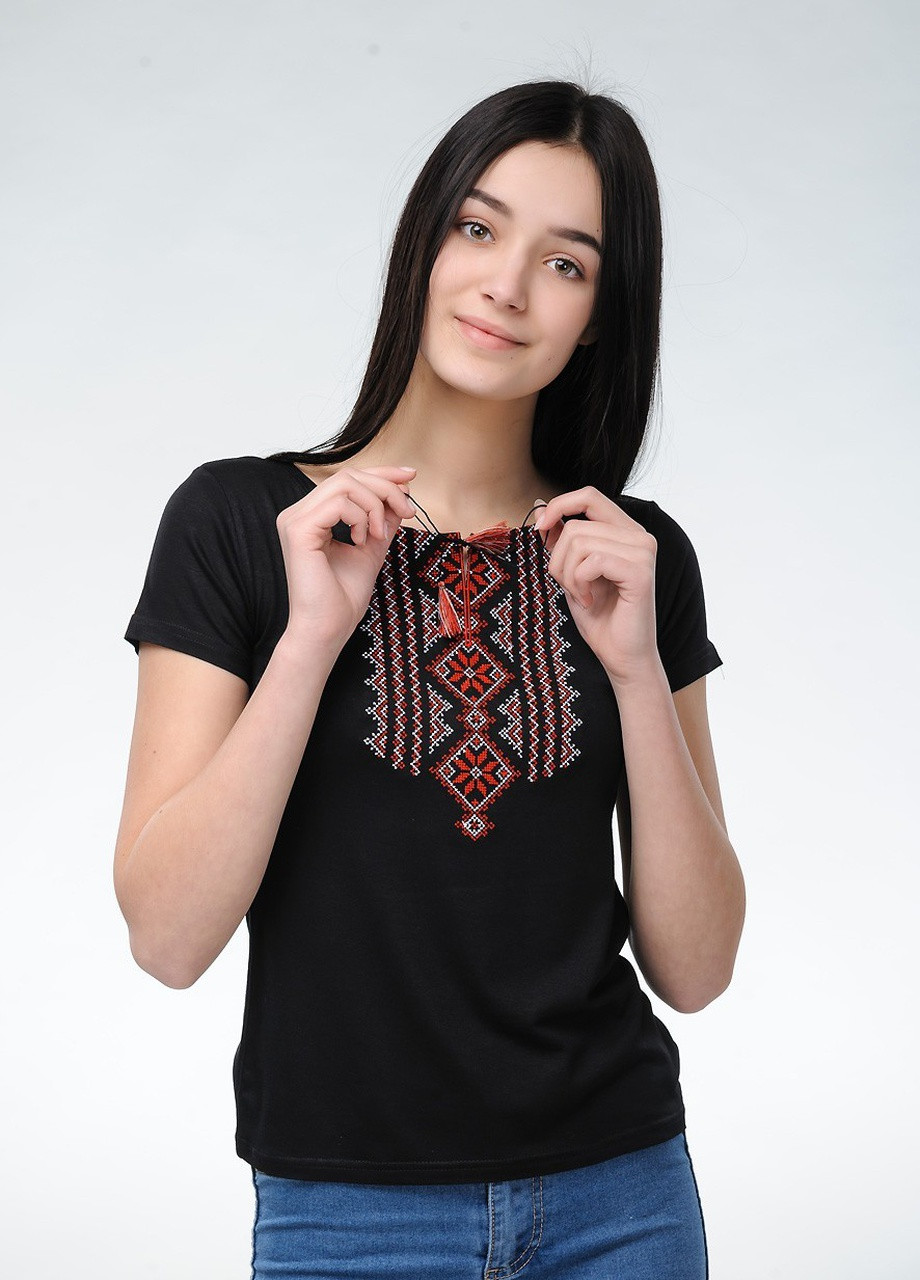 Женская вышитая футболка Гуцулка черная с красным Melanika (250206196)