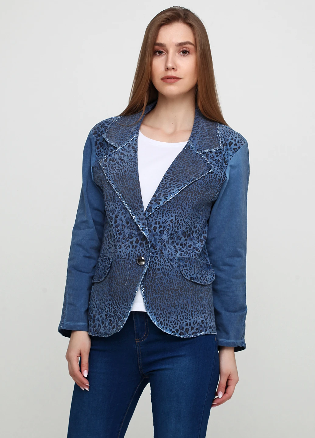 Синий женский жакет New Collection анималистичный - демисезонный